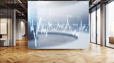 Multi exposure of virtual abstract financial graph interface on modern interior background, financial and trading concept Wall mural