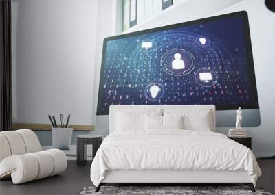 Social network concept on modern laptop screen. 3D Rendering Wall mural