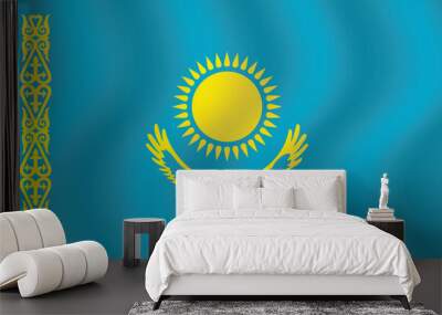 Flat Illustration of Kazakhstan national flag. Kazakhstan flag design. Kazakhstan wave flag.
 Wall mural