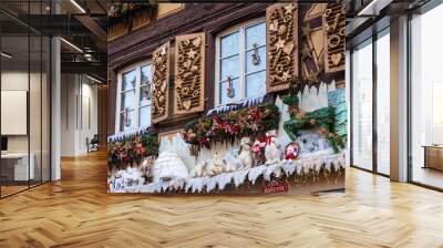 Christmas decorations in the Christmas Market, Colmar, 
Alsace, France Wall mural