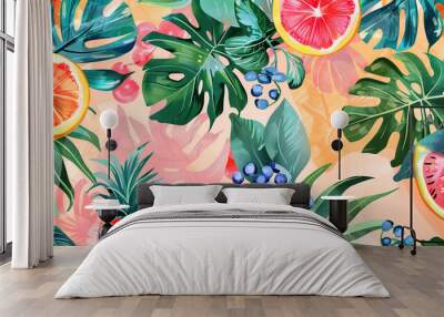 Colourful summer pattern wallpaper Wall mural