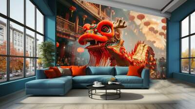 Dragon dance for chinese new year Wall mural