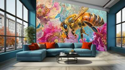 Honeybee collecting nectar wallpaper Wall mural