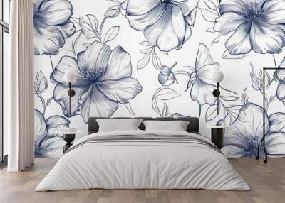 Line art flower pattern wallpaper Wall mural