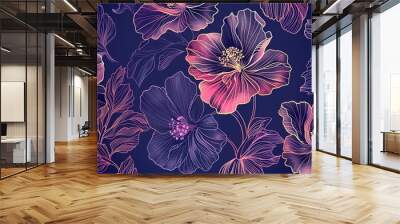 Line art flower pattern wallpaper Wall mural