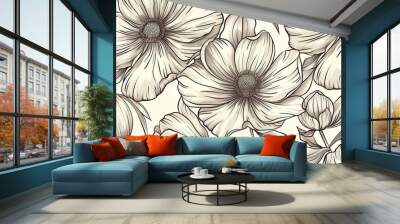 Line art flower pattern wallpaper Wall mural