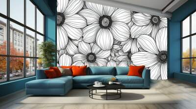 Line art flower pattern wallpaper Wall mural