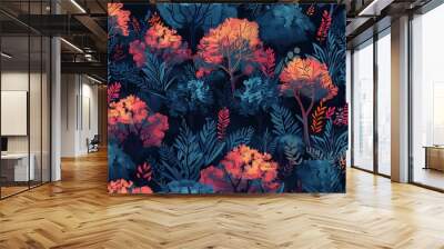 Mystic forest pattern wallpaper Wall mural