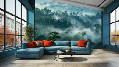 Rainforest with mist wallpaper Wall mural