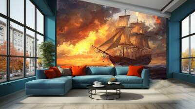 Sailing boat wallpaper Wall mural