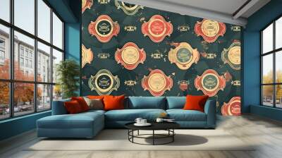 vintage label pattern wallpaper Wall mural