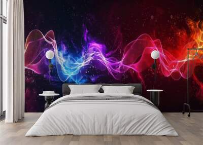 A dynamic burst of light and energy fills the space, illustrating the seamless integration of technology, motion, and science through a vibrant digital display. Wall mural