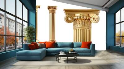 Gold Column Pedestal Isolated on transparent background. Wall mural