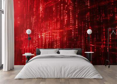 Red, abstract binary code elements on a dark screen, illustrating the concepts of malware, ransomware, and cyber attacks. Background design that includes copy space for added content
 Wall mural