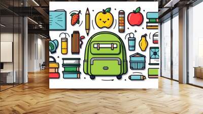 Back to school elements and education doodle clipart sketch outline illustration on white background Wall mural