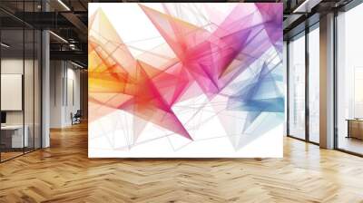 Colorful Wireframe technology background with futuristic triangle shape, plexus effect, vector illustration on white background Wall mural