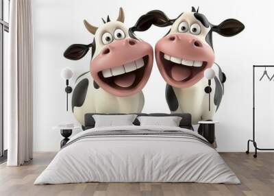 Cute funny smiling cow cartoon printable clipart with different expressions illustration on white background Wall mural