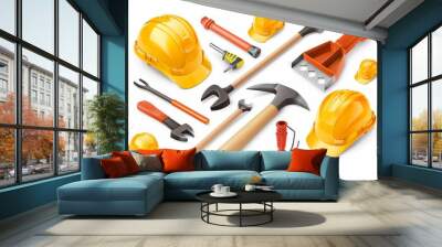 Different construction tools and engineering tools illustration on white Background Wall mural