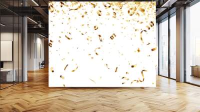 Golden confetti transparent background and Falling shiny gold ribbon confetti illustration Wall mural