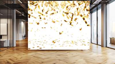 Golden confetti transparent background and Falling shiny gold ribbon confetti illustration Wall mural