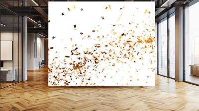 Golden confetti transparent background and Falling shiny gold ribbon confetti illustration Wall mural