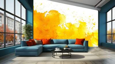 Hand painted yellow watercolor ink splash, colorful spray and stains, dirty artistic, paint splatter background Wall mural