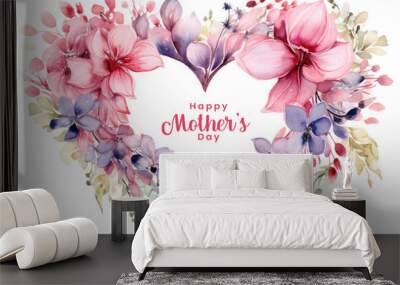 Happy mothers day Illustration, mothers love relationships between mother and child with flower in the background Wall mural