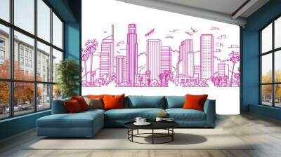 Los Angeles City Skyline editable outline illustration on white background Wall mural