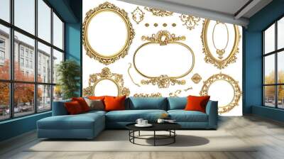 Set of Golden luxury border frame design on transparent background or Decorative vintage floral ornament frames Wall mural