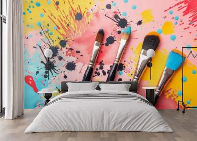 World art day concept for art drawing tools with Abstract colorful Illustration background Wall mural