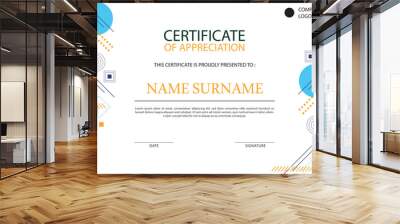 Geometric blue modern certificate template Wall mural