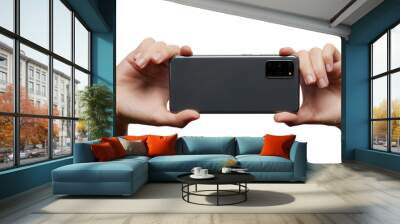 Grey smartphone in two hands Wall mural