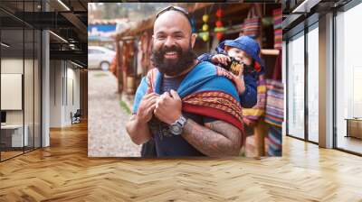 Man carry son in Alpaca cloth Wall mural