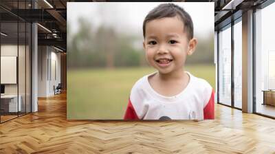 Little happy boy smiling In Park Wall mural