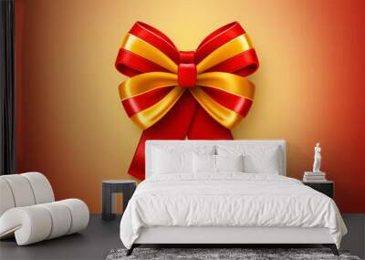 Golden Award Medal With Laurel Wreath And Red Ribbon  On Gradient Background Wall mural