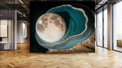 A giant clam in the ocean revealing a pearl moon Wall mural