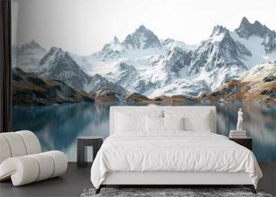 Beautiful mountain range with a large body of water in the foreground isolated on transparent background Wall mural