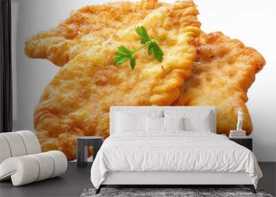 Breaded chicken schnitzel isolated on transparent background Wall mural