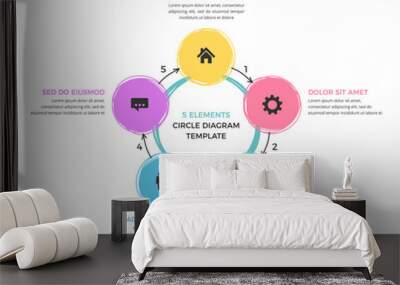 circle diagram template with five hand drawn circles and arrows, infographic template, vector eps10  Wall mural