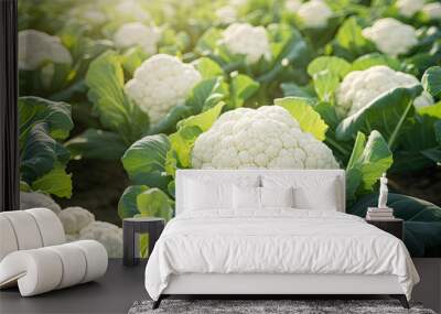 Close-up of ripe cauliflower in the field Wall mural