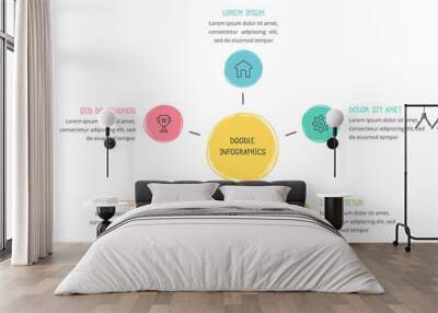 Doodle infographics, hand drawn circle diagram template with 5 elements, vector eps10 illustration Wall mural