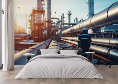 Engineer inspecting the industrial pipeline Wall mural