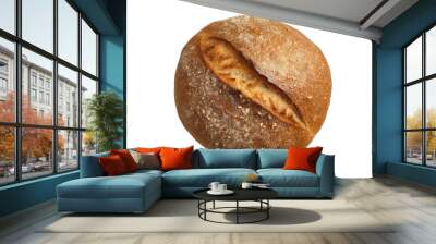 Fresh whole round loaf of bread isolated on transparent background, top view, Generative AI Wall mural