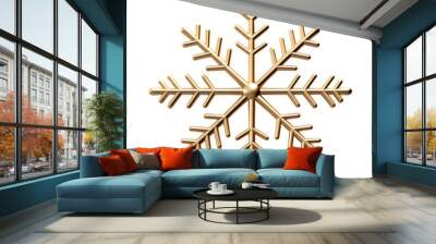 Gold snowflake isolated on transparent background Wall mural