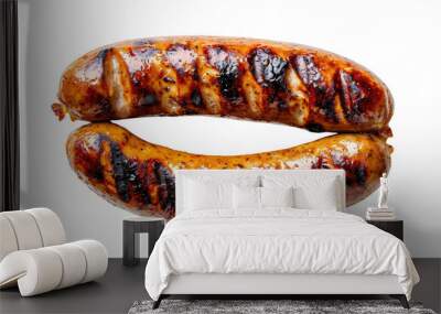 Grilled sausages isolated on transparent background, top view Wall mural