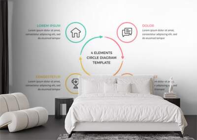 Hand drawn circle chart template with 4 parts, doodle infographics, vector eps10 illustration Wall mural