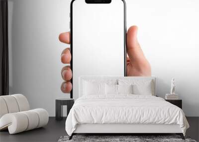 Hand with smartphone isolated on transparent background Wall mural