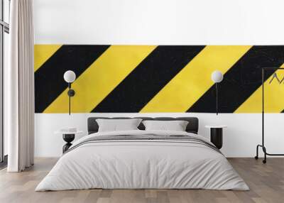 Horizontal black and yellow caution tape isolated on transparent background Wall mural