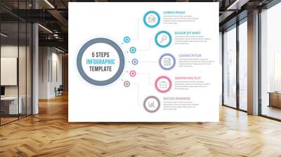 infographic template with five steps Wall mural