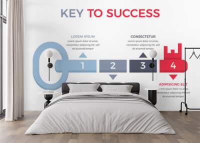 Infographic template with key divided on 4 segments, key to success concept Wall mural